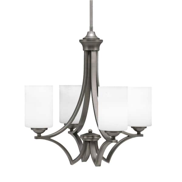 Unbranded Clevelend 4-Light Graphite Round Chandelier with 4 in. White Muslin Glass Shades, No bulbs included