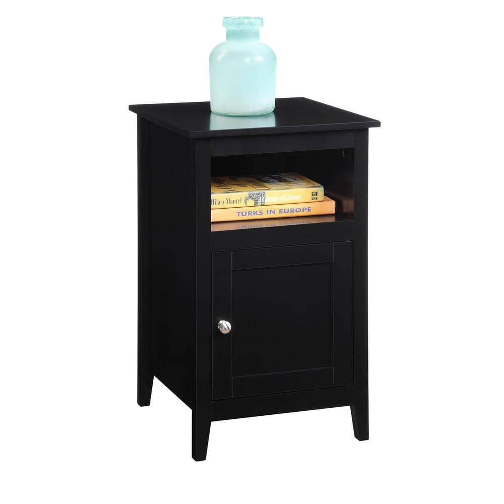 Black MDF Square End Table with Storage Cabinet