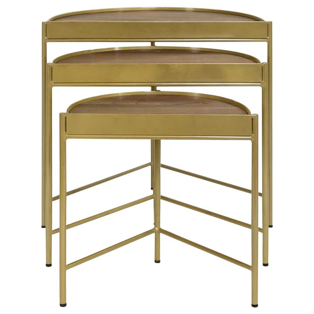 Tristen Brown and Gold Half-Moon Wood and Metal Nesting Tables