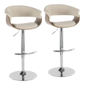 Vintage Mod 42.75 in. Cream Fabric and Chrome Low Back Adjustable Bar Stool with Rounded T Footrest (Set of 2)