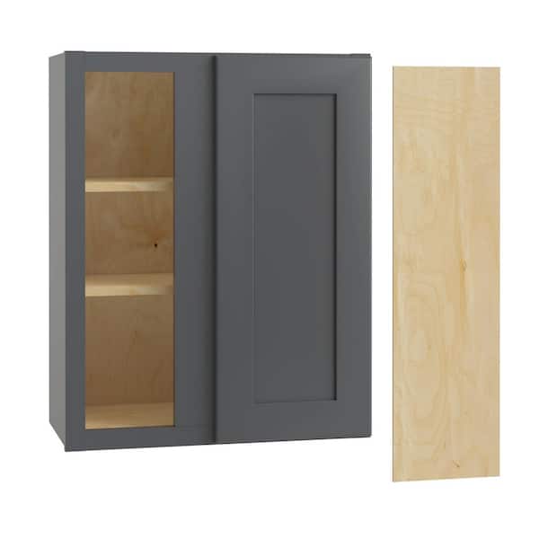 Home Decorators Collection Newport 24 in. W x 12 in. D x 30 in. H Assembled Plywood Blind Wall Kitchen Cabinet in Deep Onyx with Soft Close LH