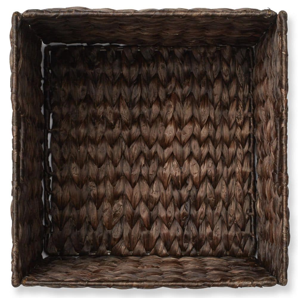 Espresso Water Hyacinth Collapsible Cube Storage Baskets, Set of 6