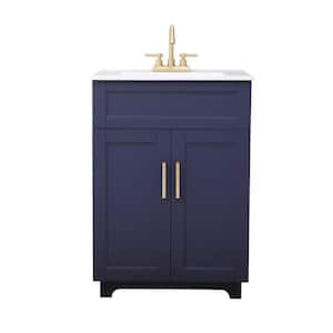 24 in. W x 18 in. D x 35 in. H Modern Bathroom Vanity in Blue with White Ceramic Sink Top