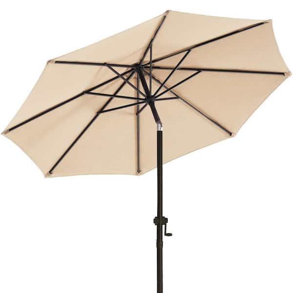 PASAMIC 10 ft. Aluminum Market Umbrella Outdoor Patio Umbrella with Push Button Tilt Crank Garden, Lawn, Pool in Beige