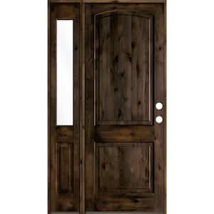 44 in. x 96 in. Knotty Alder Left-Hand/Inswing Clear Glass Black Stain Wood Prehung Front Door with Left Sidelite