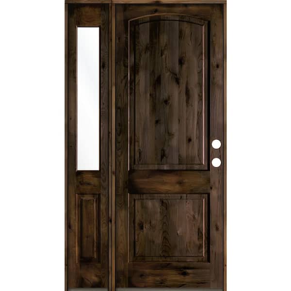 46 in. x 96 in. Knotty Alder 2 Panel Left-Hand/Inswing Clear Glass Black Stain Wood Prehung Front Door with Sidelite