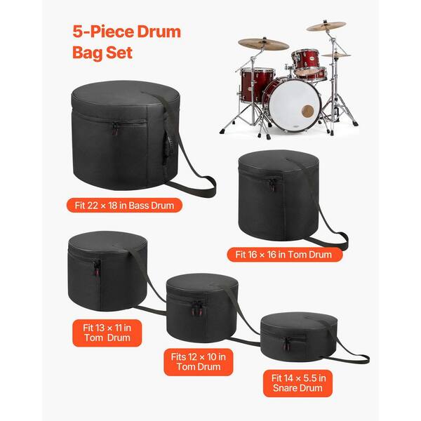 VEVOR 5-Piece Drum Case Set, 600D Padded Drum Bags, Thick Padding