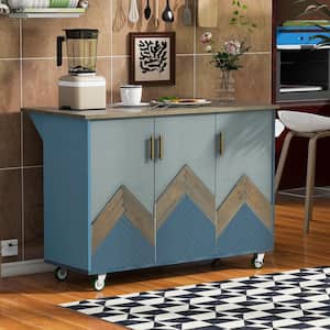 Navy Blue Farmhouse MDF Kitchen Cart on Wheels with Drop Leaf, Internal Storage Rack for Kitchen, Dining Room