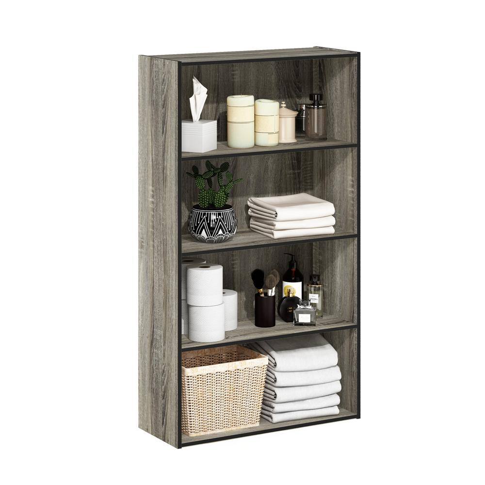 French Oak Grey 4-Tier Wood Open Shelf Bookcase