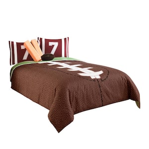 5-Piece Brown and Green Sports Microfiber Twin Comforter Set
