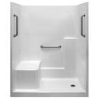 Classic 33 in. x 60 in. x 77 in. 1-Piece Low Threshold Shower Stall in White, Grab Bars, LHS Molded Seat, Right Drain
