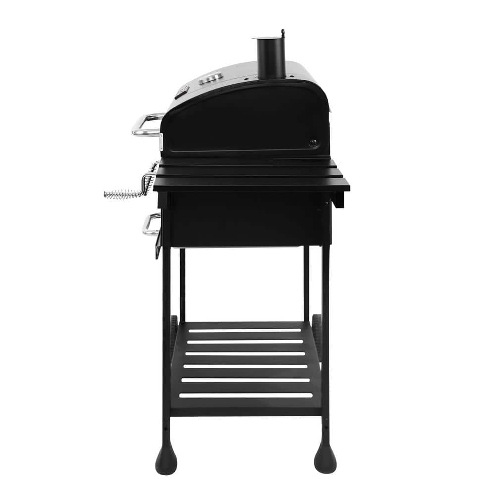 24 in. Charcoal BBQ Grill in Black with 2-Side Table - 2
