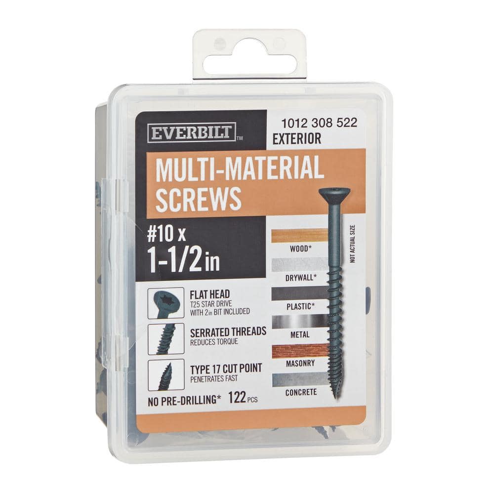 "#10 x 1-1/2 in. Black 6-Lobe Torx Drive Exterior Flat Head Multi-Material Screw 1 lbs. -Box (122-Piece )" price history on PriceWatchPro