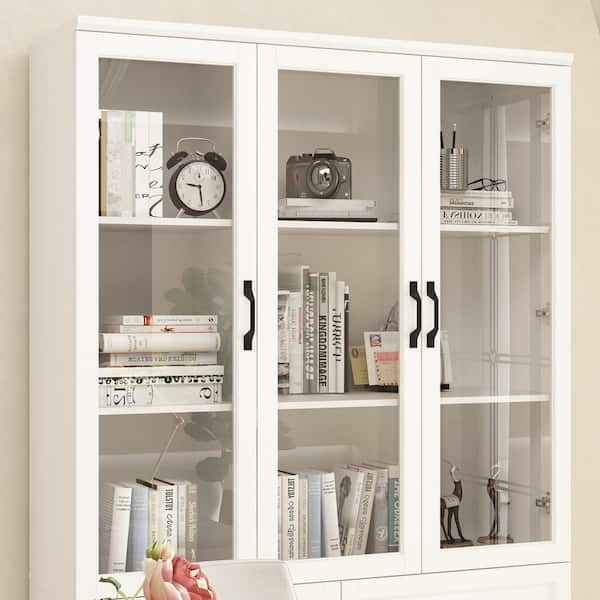 FUFU&GAGA 78.9 in. Tall 8-Shelf White Wood Standard Bookcase with