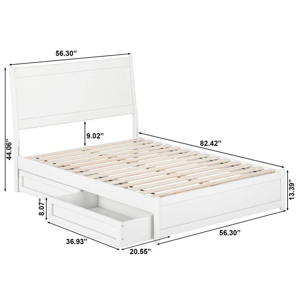 Casanova White Full Wood Platform Bed with Storage Drawers
