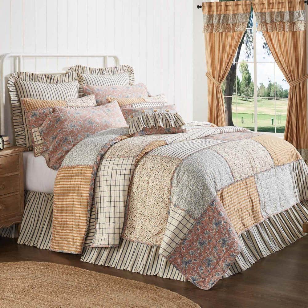 Navy and Gold Cotton Patchwork Twin Quilt