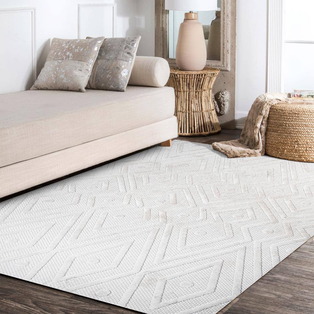Ivory Geometric Flat Woven Synthetic Rectangular Rug