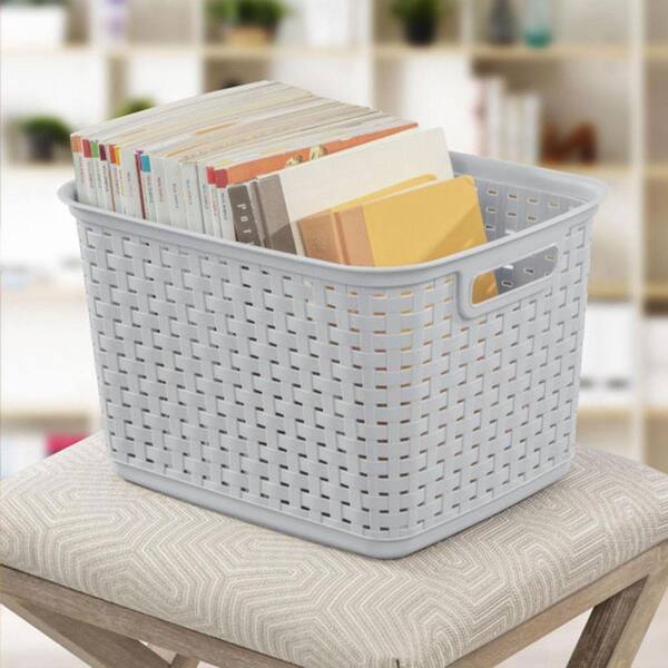 Gray 15 in. x 9.4 in. Plastic Decorative Basket Set of 6