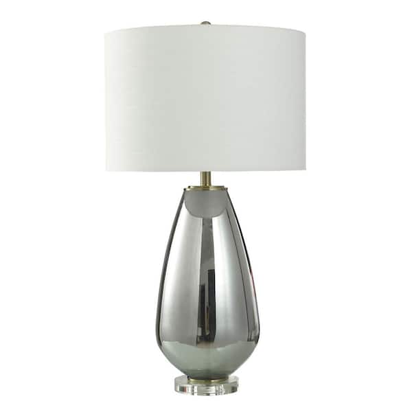 StyleCraft Smokescreen Silver Table Lamp with White Linen Shade 33 in.