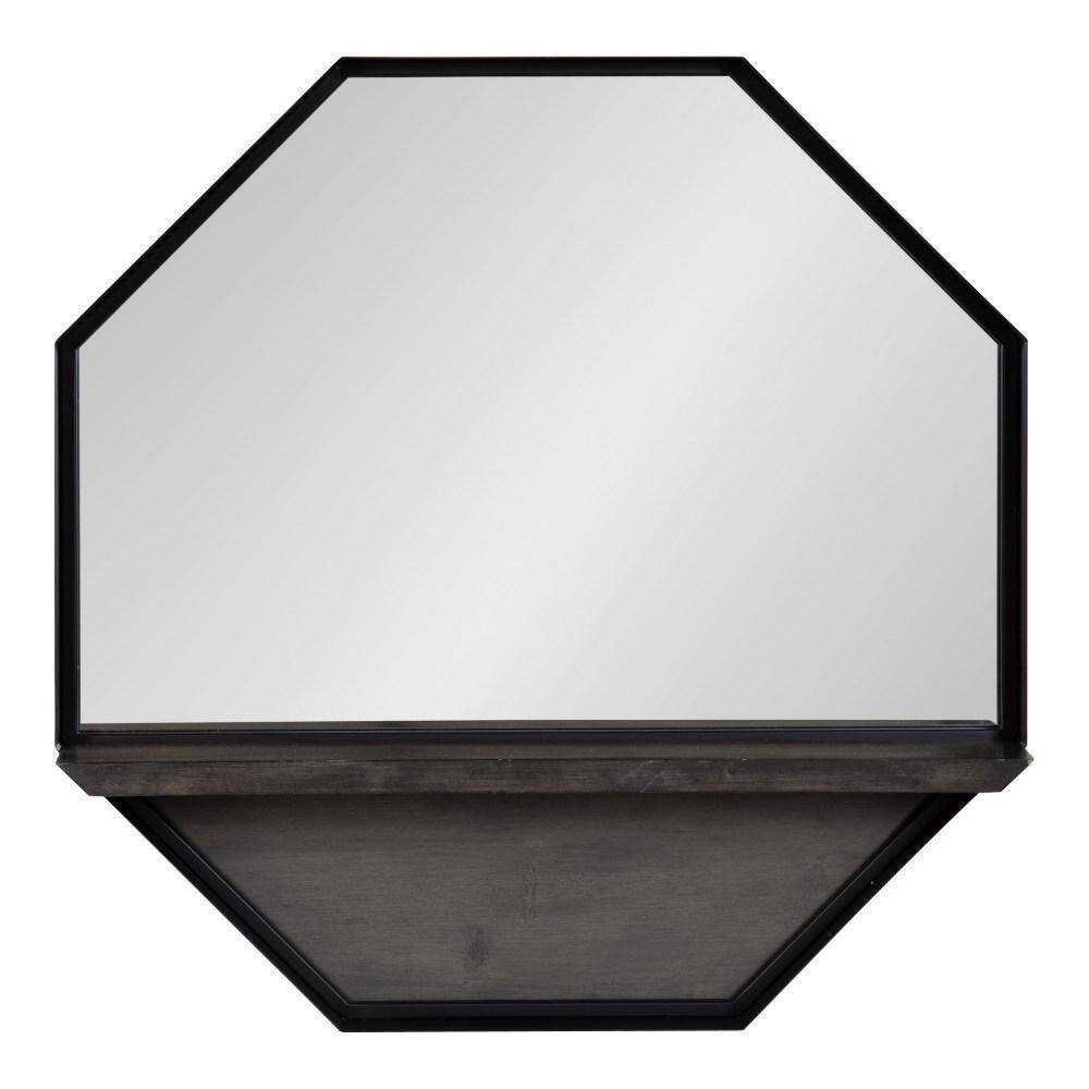 Gray and Black Octagon Wall Mirror with Shelf