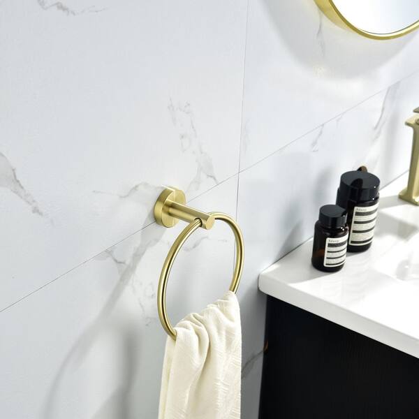 6 PCs Gold Bathroom Wall Mount Towel Hanger Hook Toilet Paper/Brush Holder Shelf 
