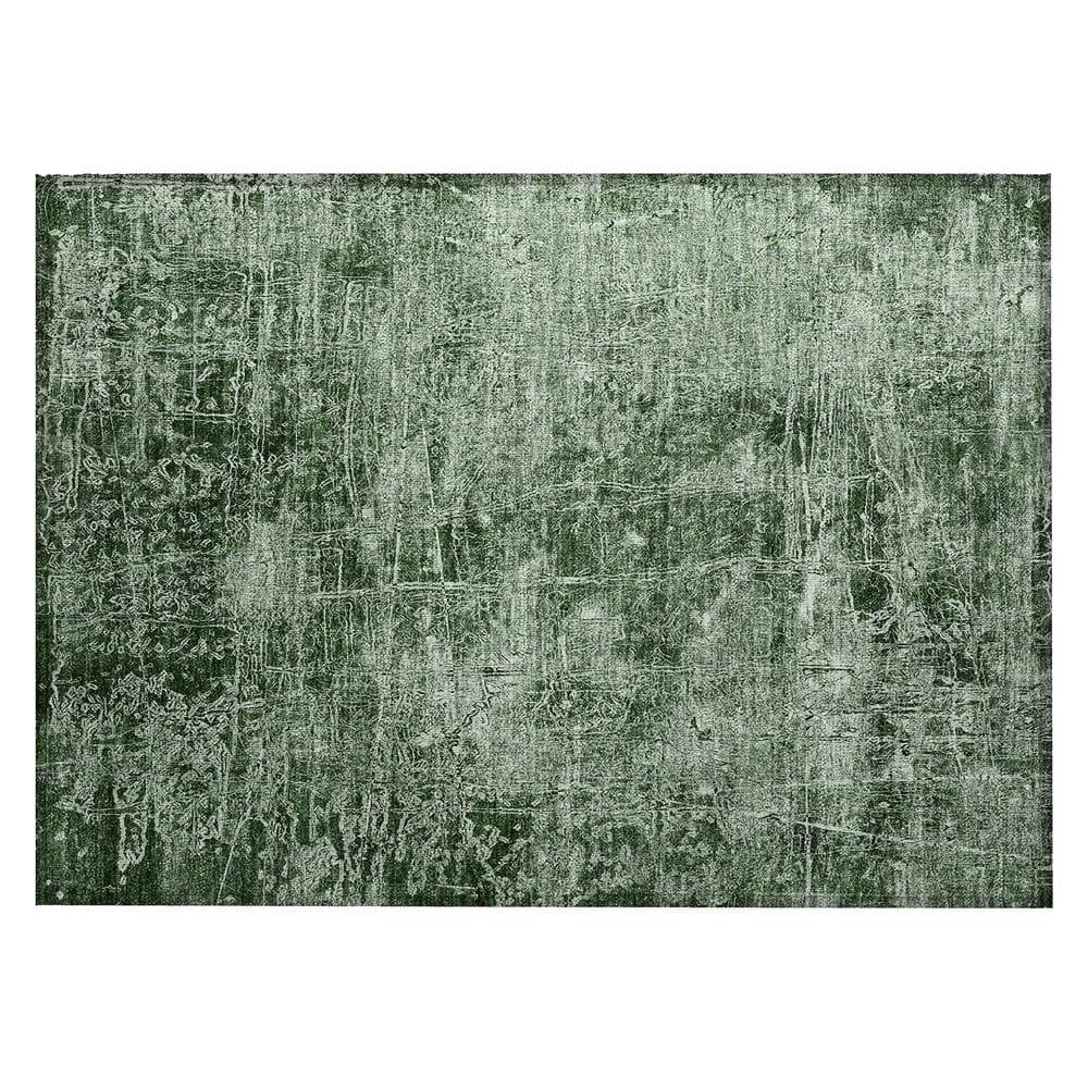 Emerald Green Synthetic Flat Woven Rectangular Rug