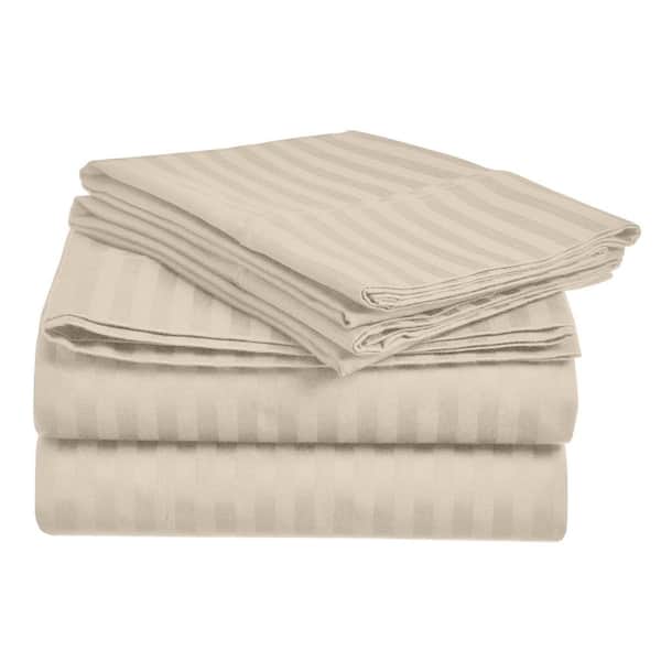 Unbranded Home Sweet Home 1800-Luxurious Hotel Extra Soft Deep Pocket Stripe Microfiber Sheet Set (Full, Taupe)