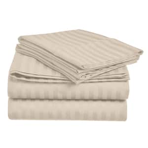Home Sweet Home 1800-Luxurious Hotel Extra Soft Deep Pocket Stripe Microfiber Sheet Set (Queen, Taupe)