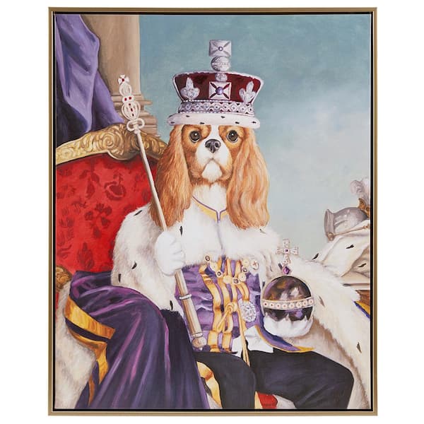 Vsmile 17 x 21 in. Multicolor King Charles Spaniel III Framed Wood Wall Art, Royal Dog Portrait in Renaissance Style Wall Decor