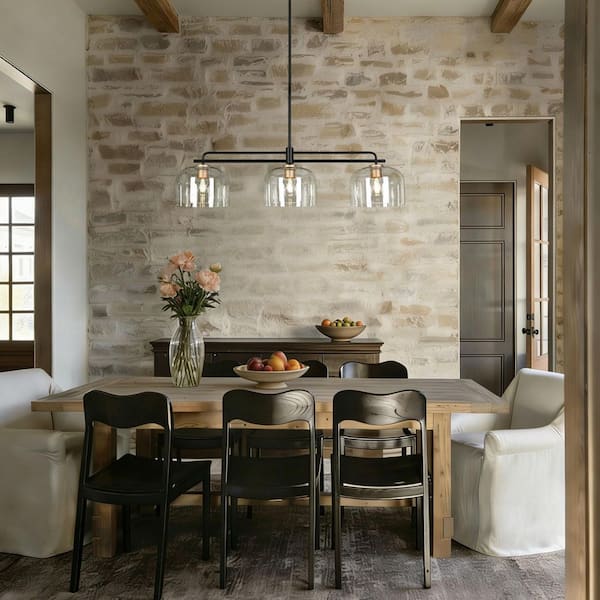 N＠✨ Zevni Modern Industrial 43.3 in. 3-Light Linear Black Pendant