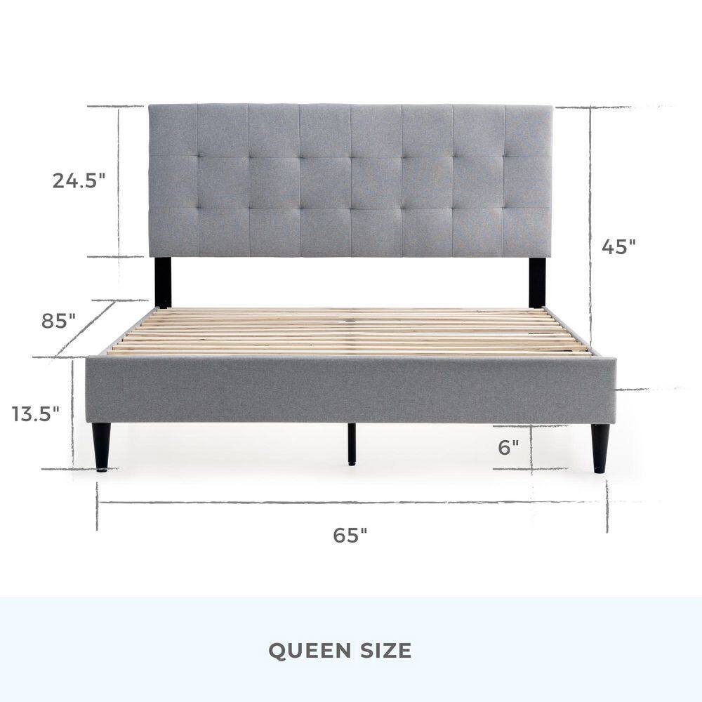 Queen Tara Square Tufted Linen-Look Upholstered Bed Frame