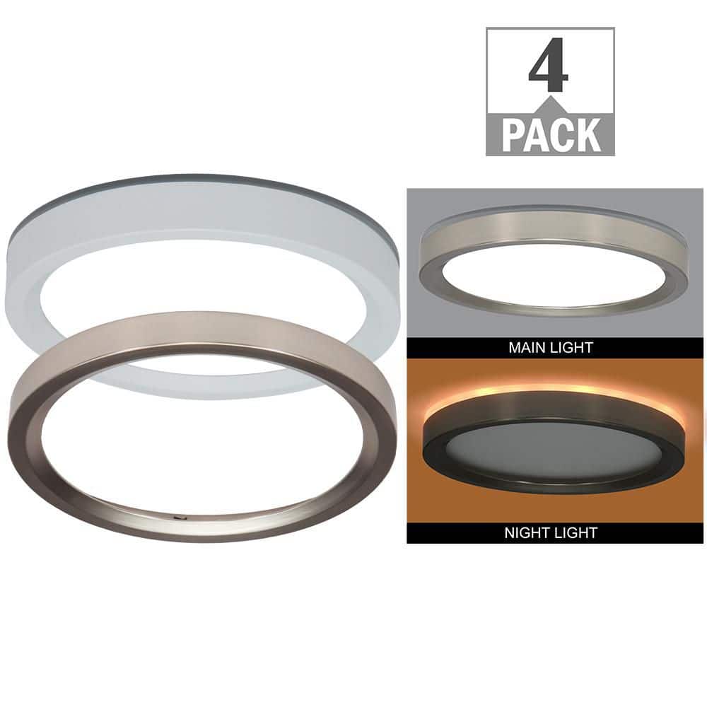 7.5 in. Round White Brushed Nickel LED Flush Mount Ceiling Light w/ Night Light, Selectable 2700K-5000K 4-Pack price history on PriceWatchPro