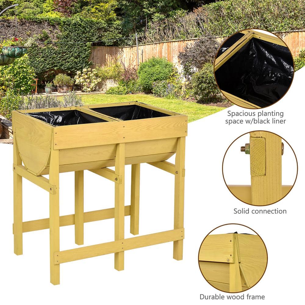 Deep Yellow Fir Wood Rectangular Raised Garden Bed with Liner