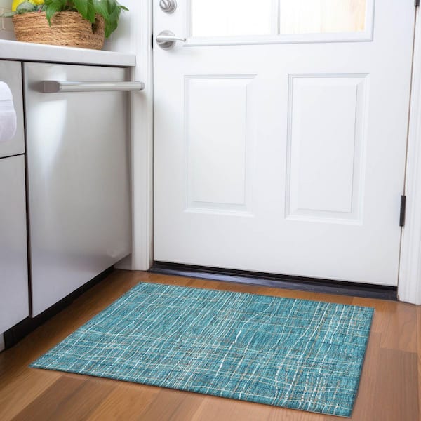 Mayfield Premium Machine Washable Abstract AMF998 Teal 2 ft. x 3 ft. Area Rug