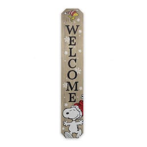46 in. Weather-Resistant Snoopy and Woodstock Welcome Winter Vertical Wood Porch or Yard Stake Decor