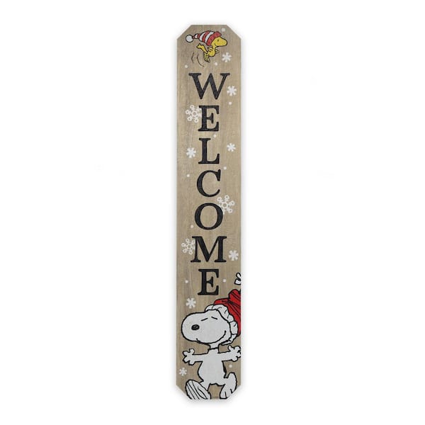 Peanuts 46 in. Weather-Resistant Snoopy and Woodstock Welcome Winter Vertical Wood Porch or Yard Stake Decor