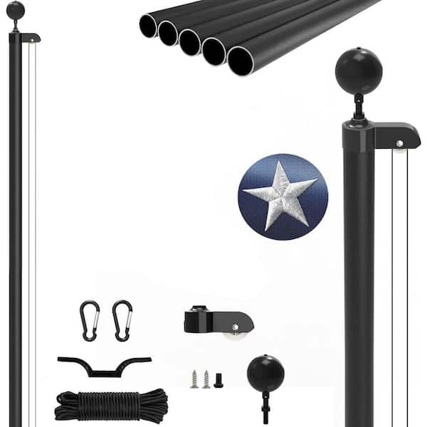 20 ft. Sectional Flag Pole Kit Extra Thick Heavy Duty Aluminum Flagpoles w/ 3 ft. x 5' American Flag & Black Ball Topper
