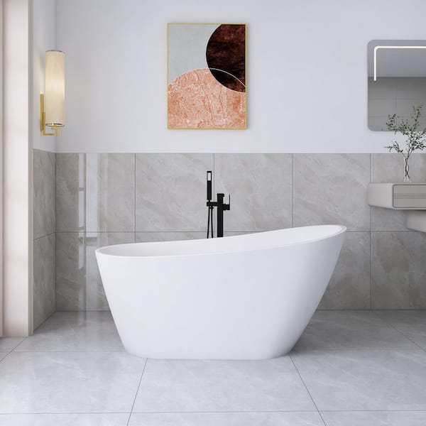 59 in. x 31 in. Acrylic Freestanding Soaking Bathtub with Reversible Drain in Glossy White