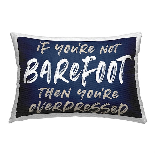 Nautical Barefoot Phrase Blue Rectangular Outdoor Throw Pillow