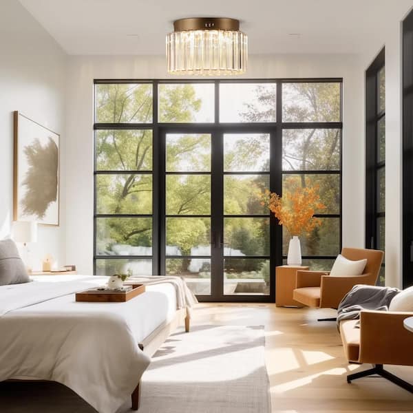 10 in. Gold Cylinder 1-Light Dimmable LED Flush Mount Ceiling Light Fixture with 3CCT Control