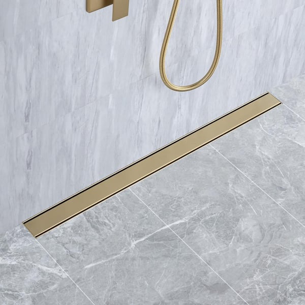 36 in. Stainless Steel Linear Shower Drain with Tile-in Cover in Brushed Gold