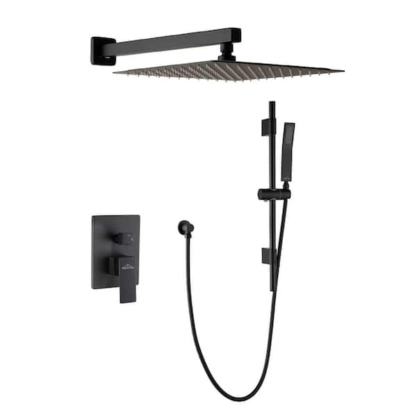 Hlihome 1-Spray Patterns with 2.5 GPM 12 in. Wall Mount Dual Shower Heads in Matte Black