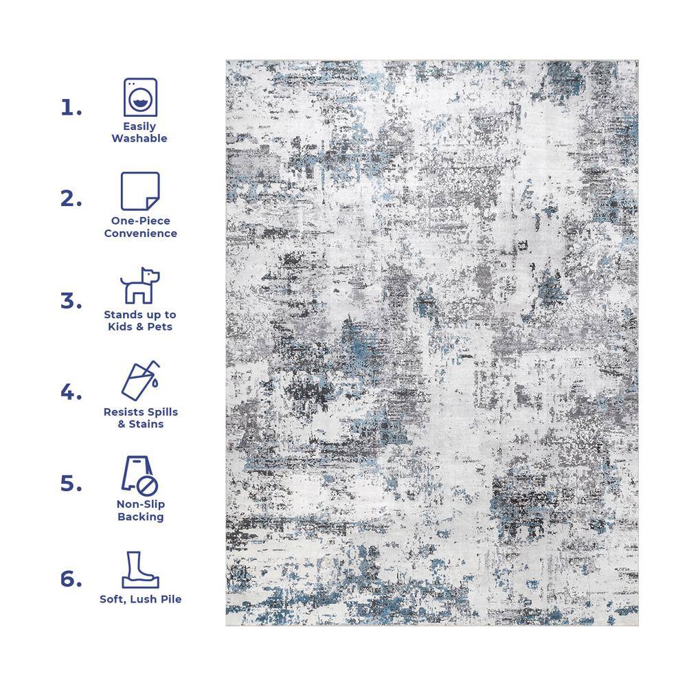 Dali Gray Abstract Machine Washable Synthetic Area Rug