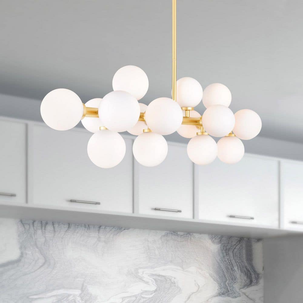 Arya Vintage Glam Satin Gold 36" Chandelier with Frosted Glass Globes