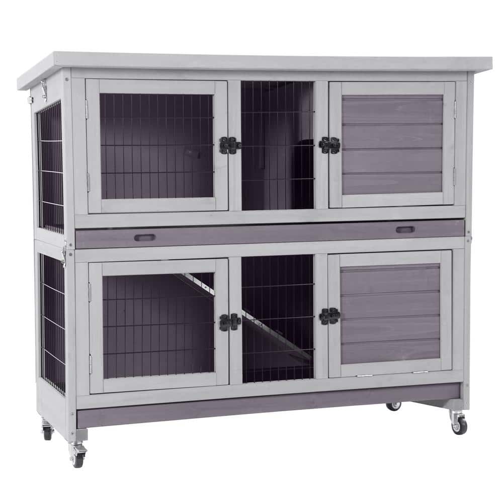 Unique Folding Wooden Rabbit Hutch with Two Levels : Fast Assembly