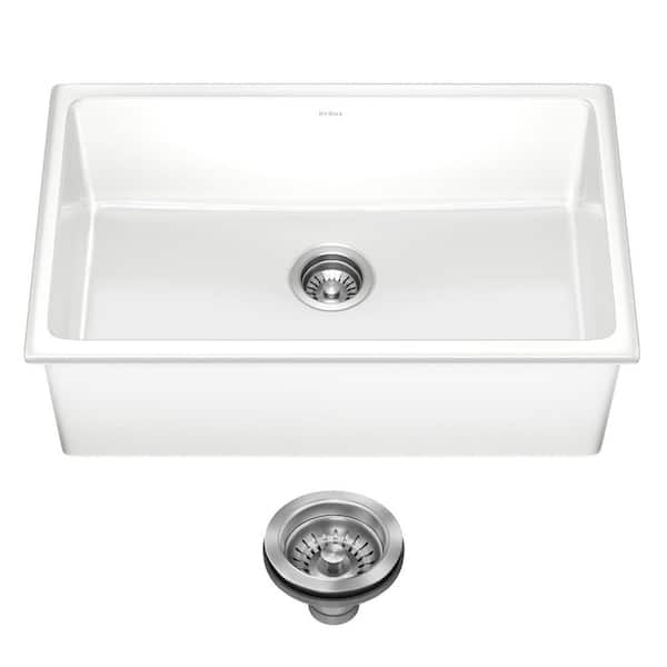 Turino White Fireclay 29.88 in. Single Bowl Drop-In/Undermount Kitchen Sink
