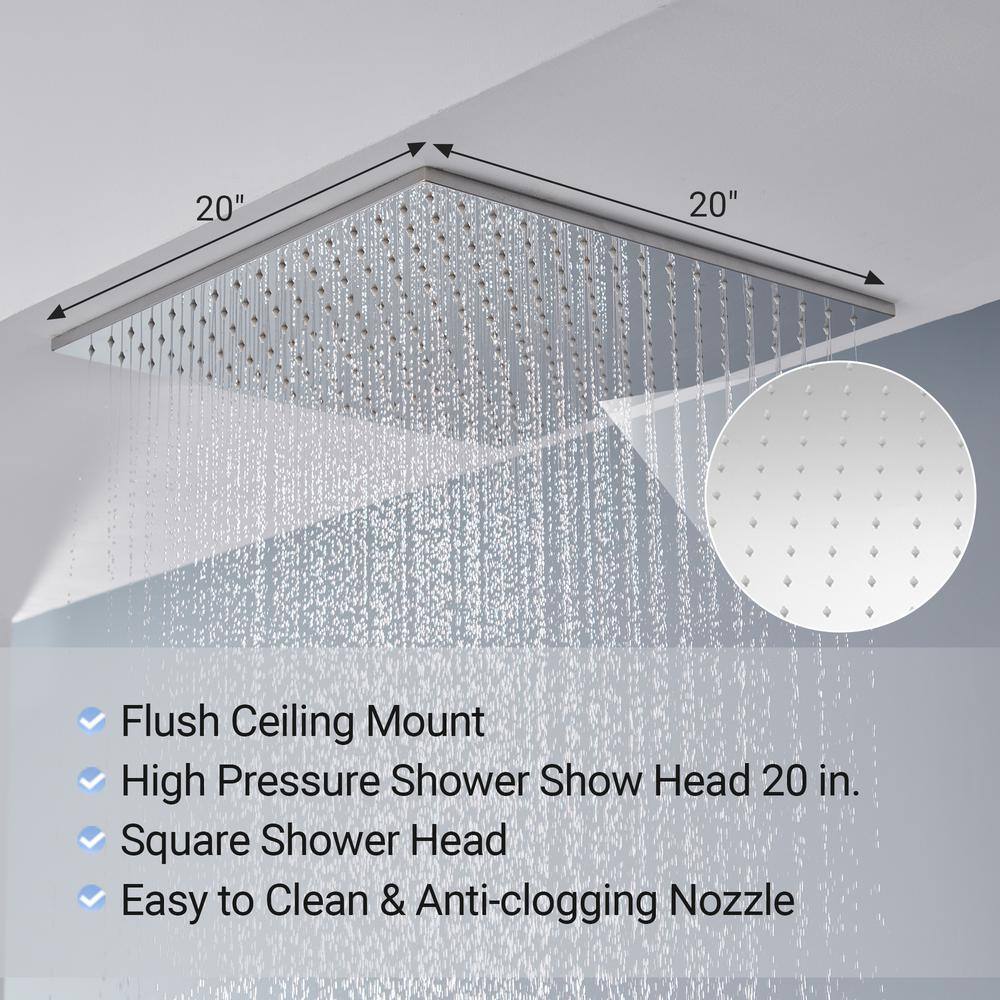 Large Chrome Dual Square Ceiling Mounted Shower System with Body Jets