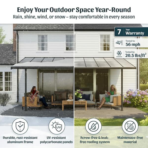 Sierra 10 ft. x 24 ft. Gray/Gray Aluminum Patio Cover