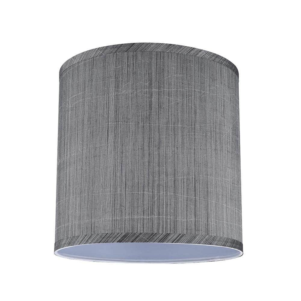 Gray and Black Striped Synthetic Fabric Drum Lamp Shade