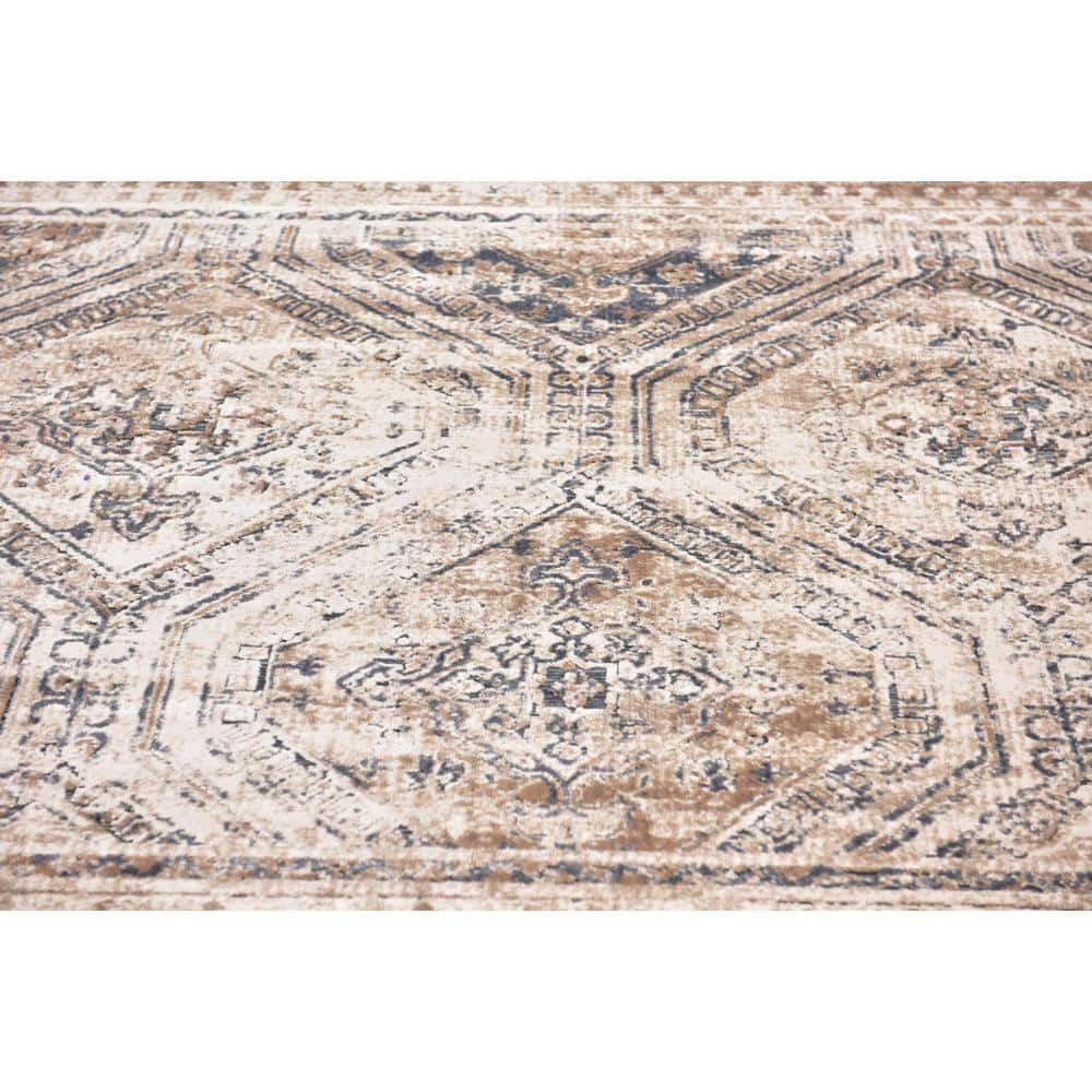 Eliza 7' Square Blue Beige Stain-Resistant Indoor Rug